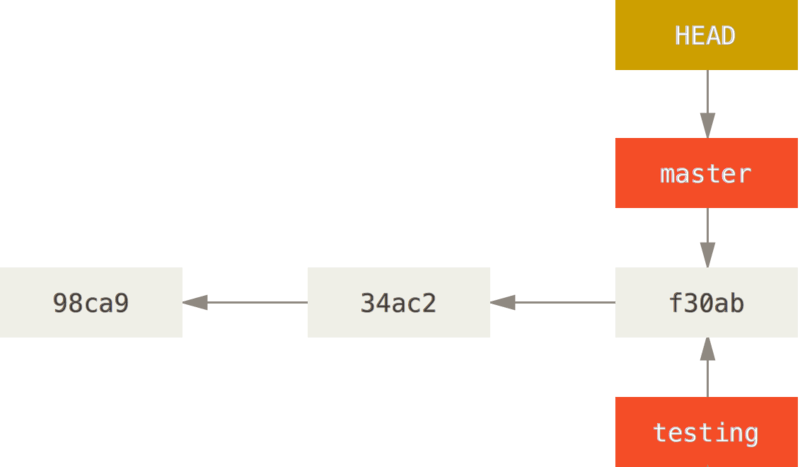 <span class="figure-number">Figure 7: </span>The result of creating a new branch named `testing`. ([source](<https://git-scm.com/book/en/v2/Git-Branching-Branches-in-a-Nutshell>))